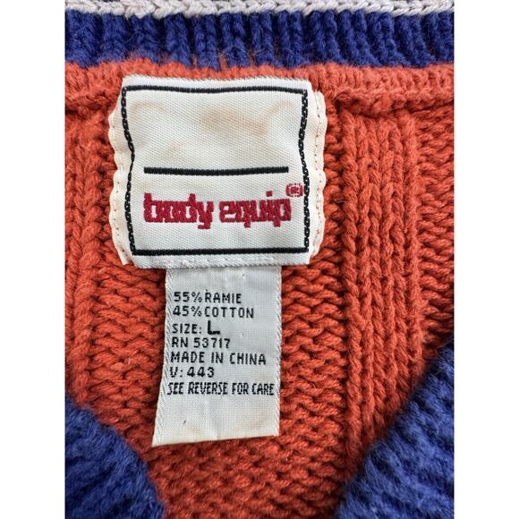 Vintage 80s-90s Body Equip Cricket Tennis Sweater Orange Blue White V-Neck Large - Picture 9 of 12
